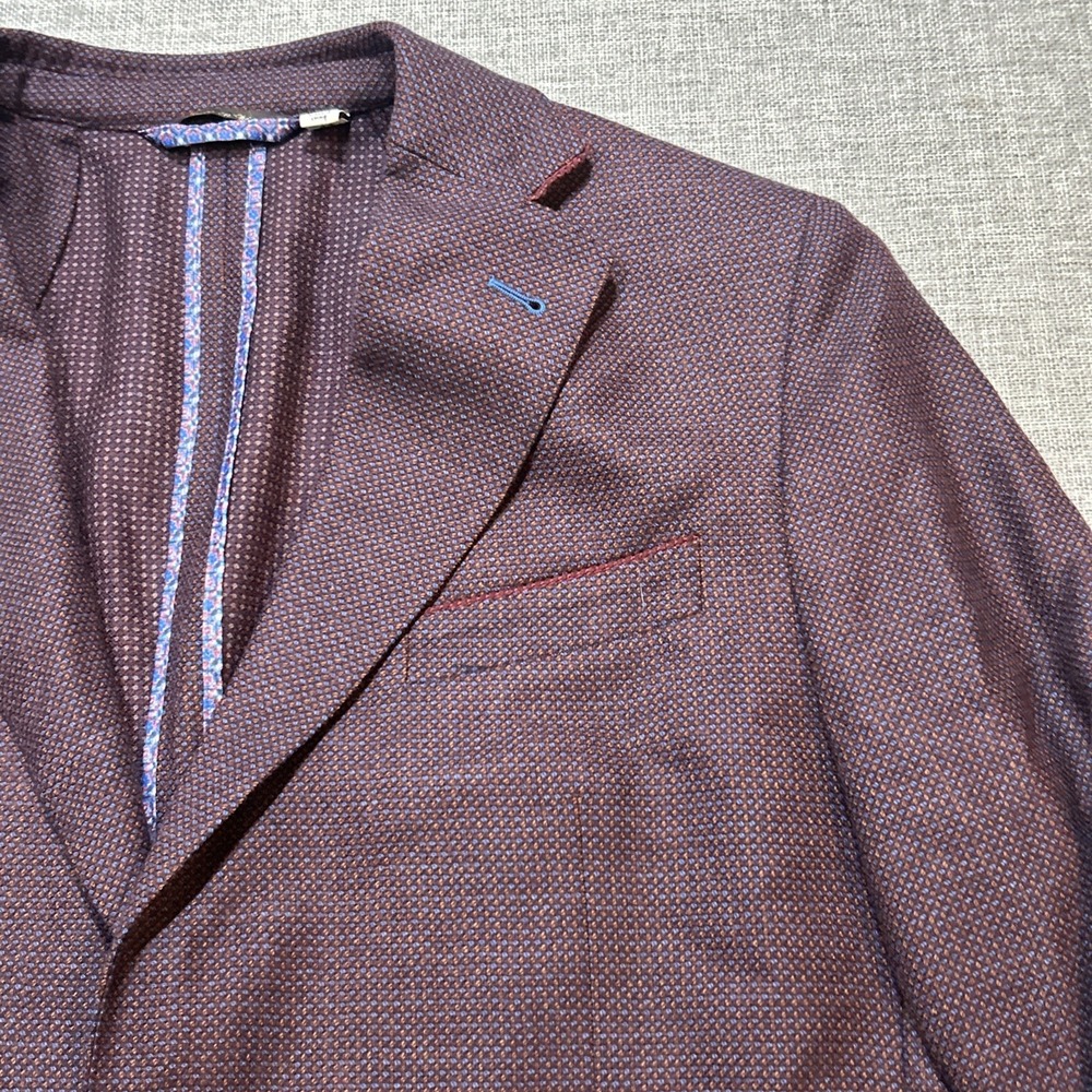 Robert Graham Blazer 44 Burgundy Wool Tweed Birdseye Sport Coat Tailored Fit - Picture 5 of 13